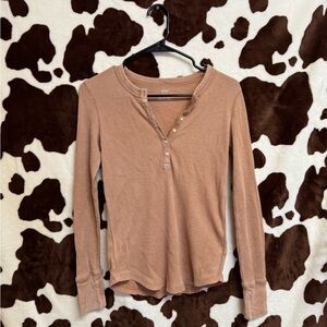 Aerie Waffle Knit Top in Warm Tan